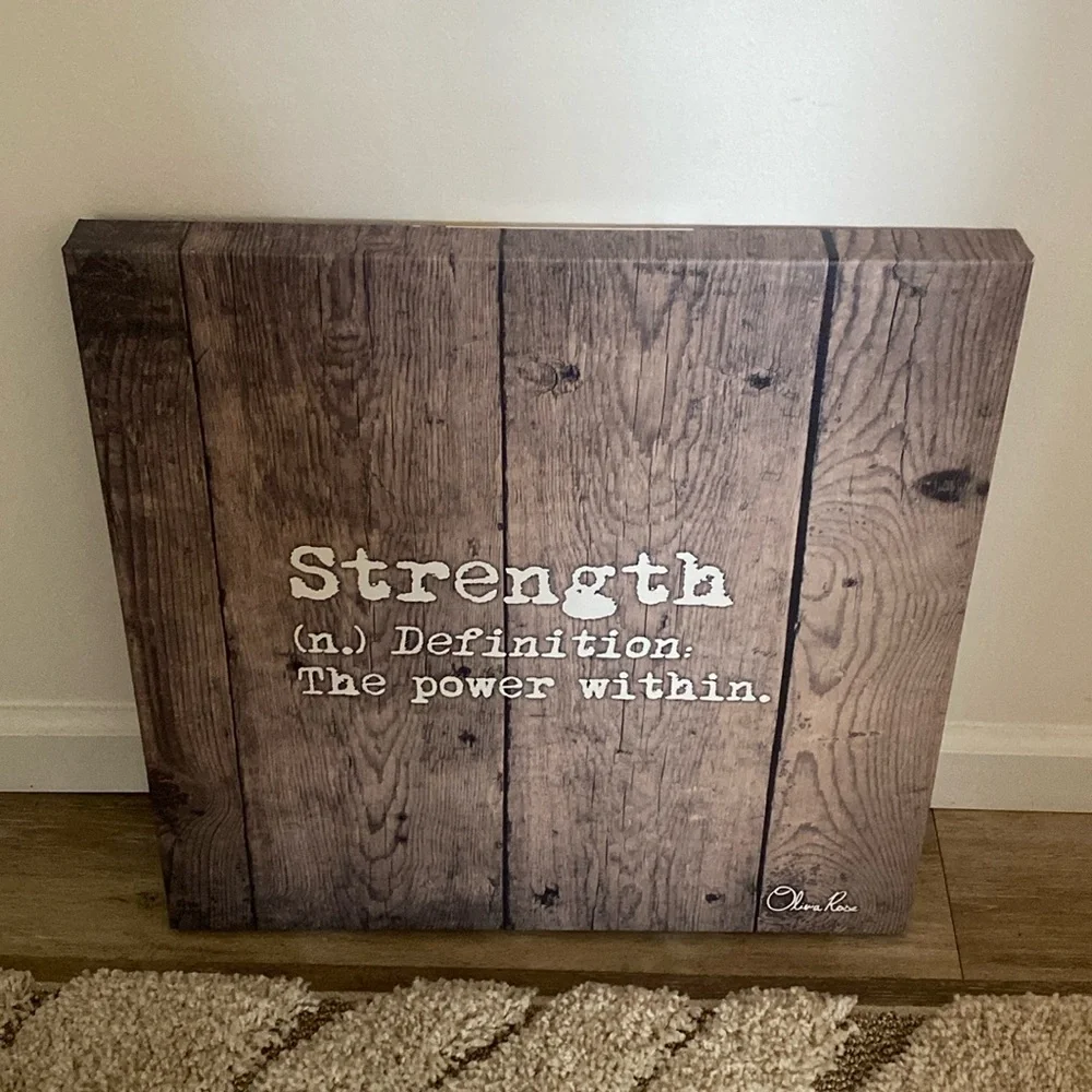 Vintage Pier 1 Strength The Power Within Faux Wood Canvas Art Sign 20x20